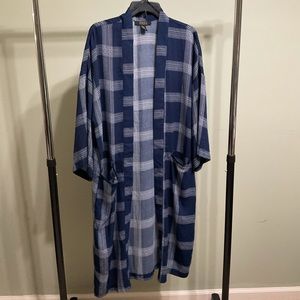 Navy blue and white checkered kimono